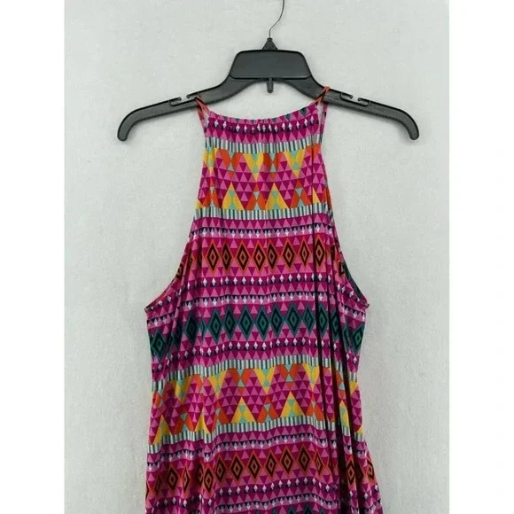 Laundry by Design Shift Dress Sz L Pink Geometric Retro Halter Keyhole Cutout - Picture 7 of 10